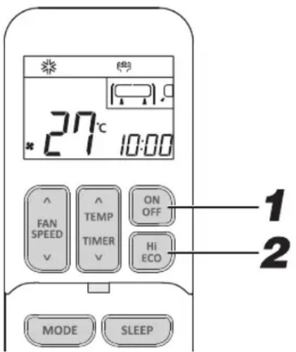27°C 10:00 ^ FAN SPEED ^ TEMP TIMER ON OFF Hi ECO MODE SLEEP 1 2