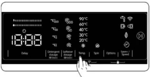 18:00 Delay Detergent dosage Softener dosage Temp. Spin Options Saver+ Speed