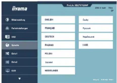 iivama ProLitha XEB2797QSNP 2000 X 14:40 70Hz DP Bildensleitung Forteinstellungen DSB Syncha Extra1 Extra2 KVII ENGLIB FRAUÇAB DEUTSCN FALIANO PG.BAS Dyazeln KBCRJLANER