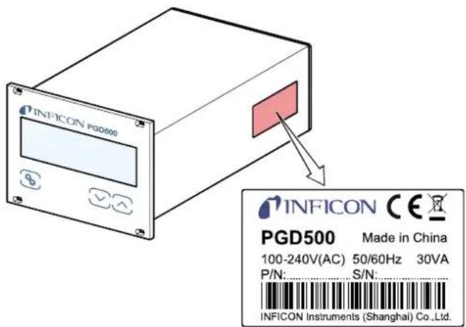 INFICON PGD500 INFICON CE PGD500 Made in China 100-240V(AC) 50/60Hz 30VA P/N: S/N: INFICON Instruments (Shanghai) Co.,Ltd.
