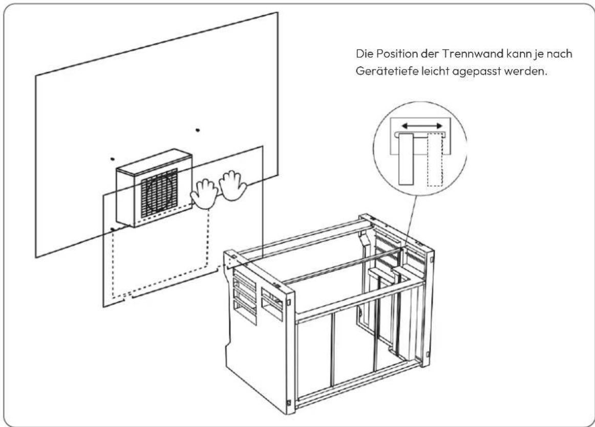 Die Position der Trennwand kann je nach Gerätetiefe leicht agepasst werden.
