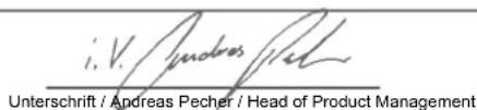 i. V. Yandros Pecher Unterschrift / Andreas Pecher / Head of Product Management