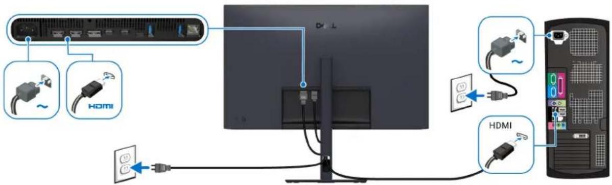 DELL U3226Q - Anschluss der HDMI- und Stromkabel - 1