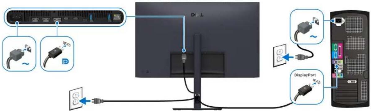 DELL U3226Q - Anschluss der DisplayPort (DisplayPort-auf-DisplayPort) und Netzkabel - 1