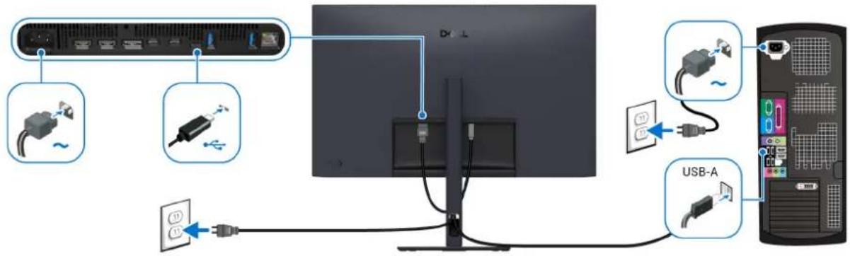 DELL U3226Q - Anschluss der USB Type-C auf Type-A Kabels und Netzkabel - 1