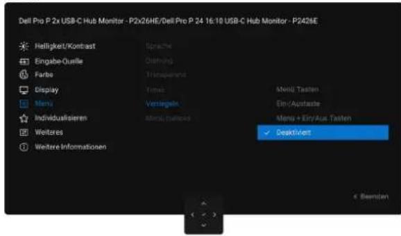 Dell Pro P 2x USB-C Hub Monitor - P2x26HE/Dell Pro P 24 16:10 USB-C Hub Monitor - P242ME Helligkeit/Konbast Sprache Engabe-Quelle Dieting Farbo Transparend Display Times Menu Taslen Menu + Ein/Aus Taslen Individualisieren Mend Galves Menu + Ein/Aus Taslen Weitere Deaktiviert Weitere Informationen Bemden