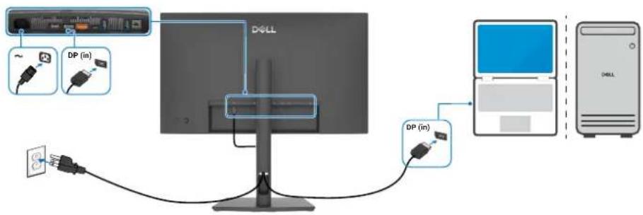DELL P2426E - Anschließen des DisplayPort-Kabels - 1