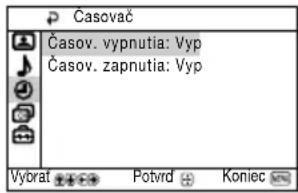 Časovač Časov. vypnutia: Vyp Časov. zapnutia: Vyp Vybrat Potvrd Koniec