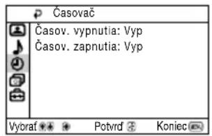 Časovač Časov. vypnutia: Vyp Časov. zapnutia: Vyp Vyoraf Potvrd Koniec