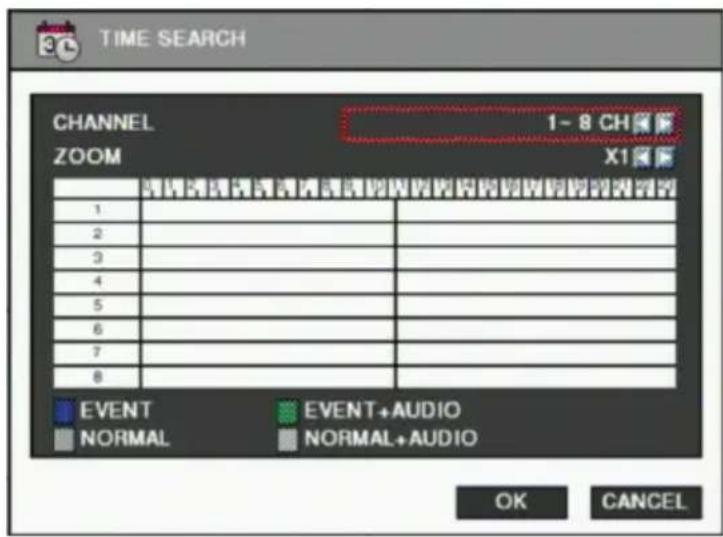 TIME SEARCH CHANNEL 1-8 CH ZOOM X1 EVENT EVENT+AUDIO NORMAL NORMAL+AUDIO OK CANCEL