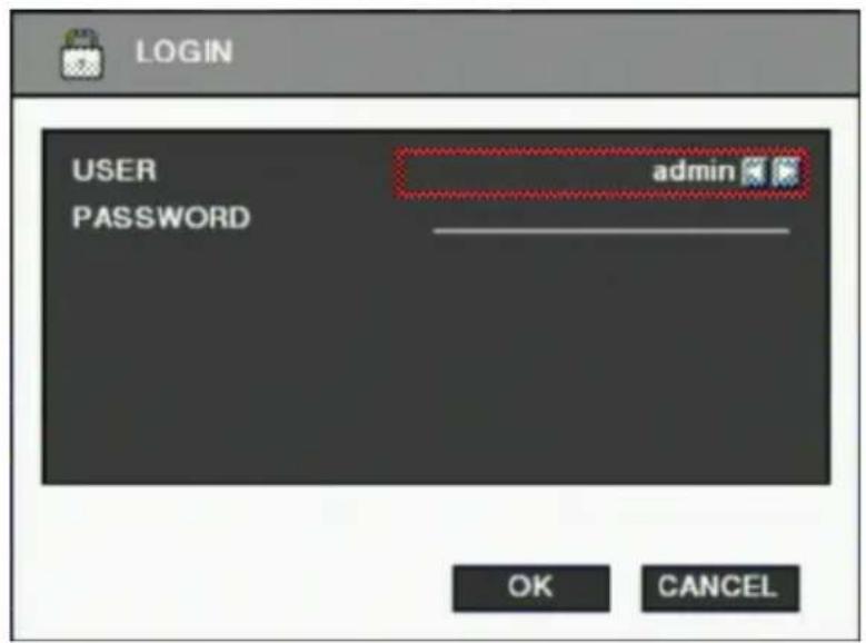 LOGIN USER PASSWORD admin OK CANCEL