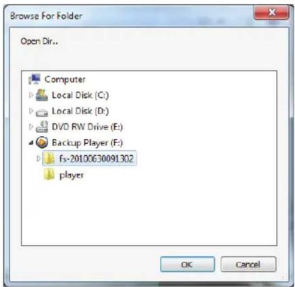 Browse For Folder Open Dir.. Computer Local Disk (C:) Local Disk (D:) DVD RW Drive (E:) Backup Player (F:) fs-20100630091302 player OK Cancel