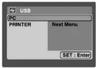 USB PC PRINTER Next Menu SET : Enter