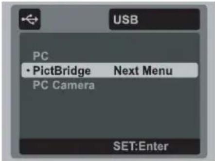 USB PC • PictBridge Next Menu PC Camera SET:Enter