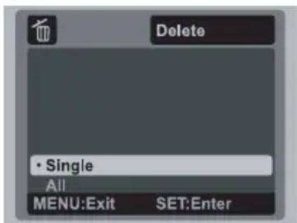 Delete • Single All MENU:Exit SET:Enter