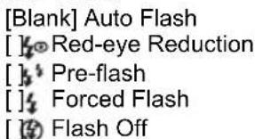 [Blank] Auto Flash [ ]# Red-eye Reduction [ ]# Pre-flash [ ]# Forced Flash [ ]# Flash Off