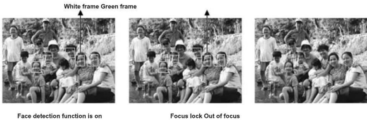 White frame Green frame Face detection function is on Focus lock Out of focus