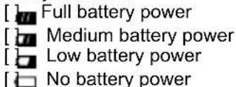 [ ] Full battery power [ ] Medium battery power [ ] Low battery power [ ] No battery power
