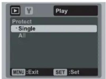 Play Protect • Single All MENU :Exit SET :Set