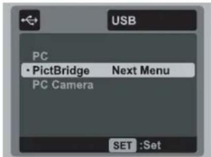USB PC • PictBridge Next Menu PC Camera SET :Set