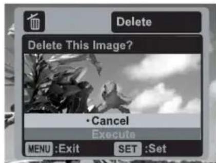 Delete Delete This Image? • Cancel Execute MENU :Exit SET :Set