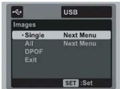 USB Images • Single Next Menu All Next Menu DPOF Exit SET :Set