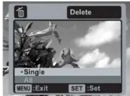Delete • Single All MENU :Exit SET :Set