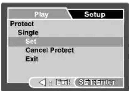 Play Setup Protect Single Set Cancel Protect Exit : Exit SET:Enter