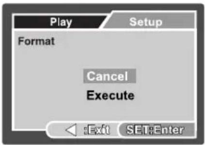 Play Setup Format Cancel Execute Exit SET:Enter