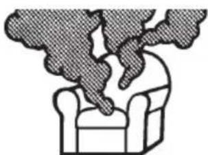 Illustration of a person sitting in an armchair with smoke rising from the head (no text or symbols)