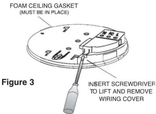 FOAM CEILING GASKET (MUST BE IN PLACE) INSERT SCREWDRIVER TO LIFT AND REMOVE WIRING COVER Figure 3