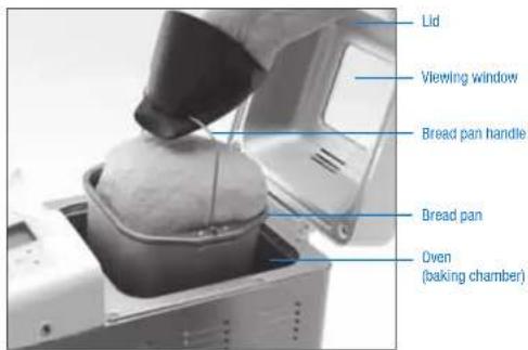 Lid Viewing window Bread pan handle Bread pan Oven (baking chamber)