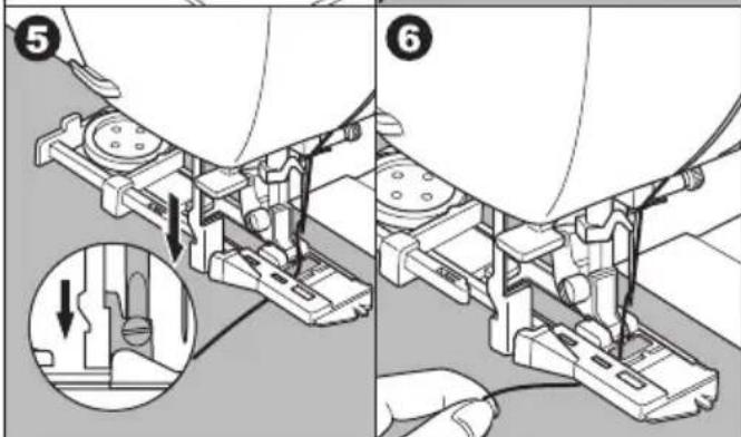 Technical diagram showing mechanical assembly steps with labeled parts and a magnified inset highlighting a component detail.