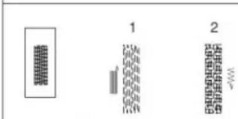 Diagram showing three labeled components: a grid-like structure, a vertical bar with '1' label, and a zigzag pattern labeled '2'.