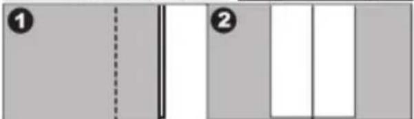 Diagram showing two labeled sections with numbered markers and a vertical dashed line, likely illustrating a layout or sectioning concept.