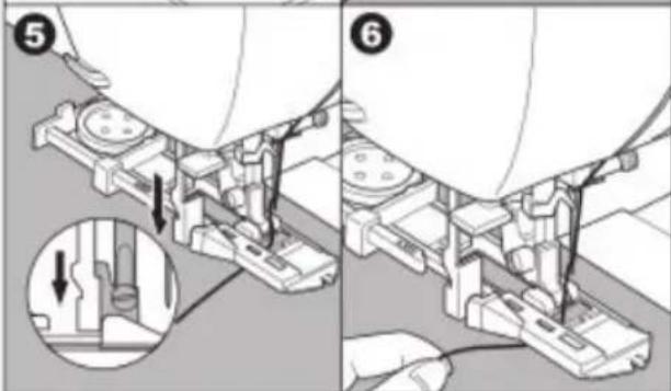 Technical diagram showing mechanical assembly steps with labeled parts and a magnified inset detail view