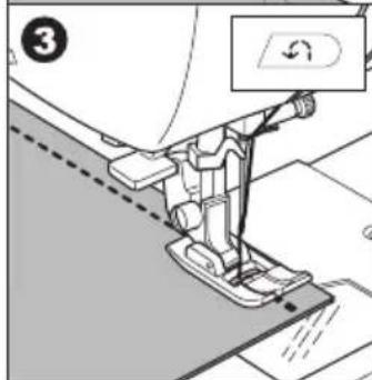 Technical diagram of a sewing machine with labeled component and directional arrow indicator