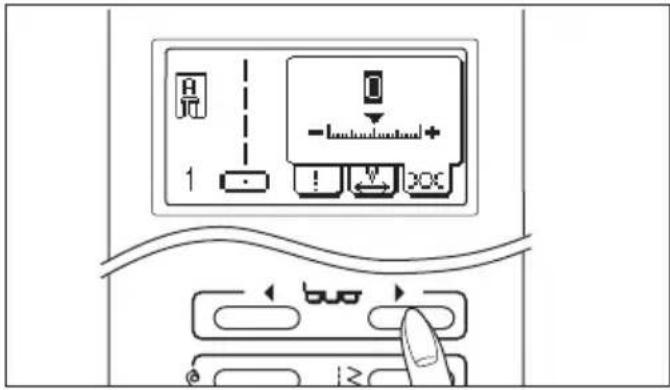 Diagram showing a device control panel with labeled buttons and directional arrows, including a finger pressing the button.