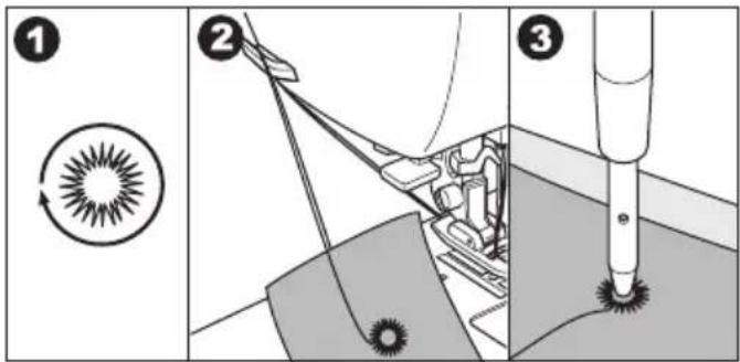 Technical diagram illustrating mechanical assembly steps with numbered instructions and labeled components