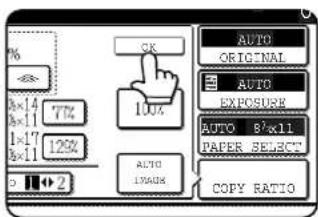 % 1×14 7% 1×17 12% 1×11 2 OK 10% AUTO ORIGINAL AUTO EXPOSURE AUTO 8"x11 PAPER SELECT AUTO LOAD COPY RATIO