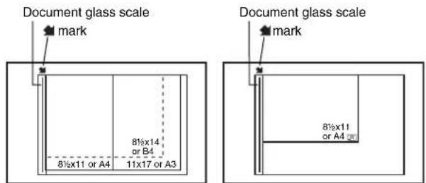 Document glass scale mark 8½x14 or B4 8½x11 or A4 11x17 or A3 Document glass scale mark 8½x11 or A4