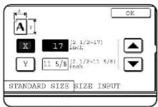 A X 17 [2 1/2~17] inch Y 11 5/8 [2 7/7~11 5/8] inch STANDARD SIZE SIZE INPUT OK