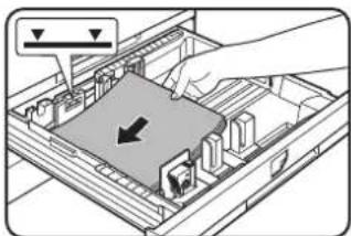 Diagram showing a hand inserting a device into an open drawer with a black arrow indicating the direction of movement.
