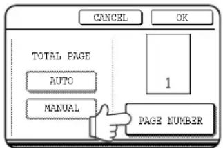 CANCEL OK TOTAL PAGE AUTO MANUAL 1 PAGE NUMBER