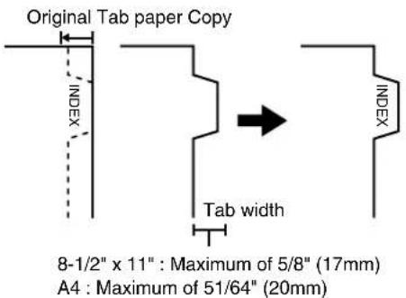 Original Tab paper Copy INDEX Tab width INDEX 8-1/2" x 11": Maximum of 5/8" (17mm) A4: Maximum of 51/64" (20mm)