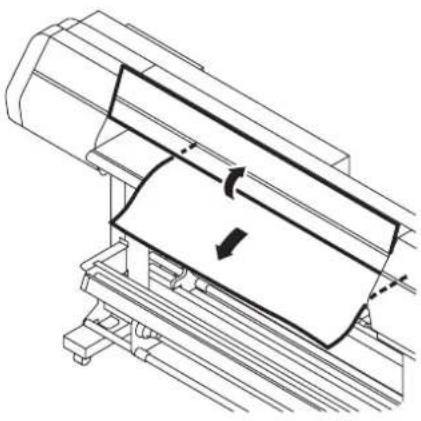 Mimaki Tx2-1600 - Pull out the leading edge of the fabric from the front face of the printer. - 2