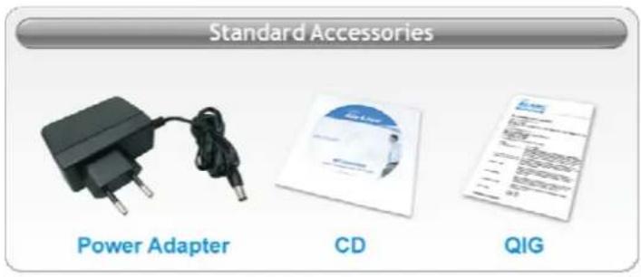 Standard Accessories Power Adapter CD QIG