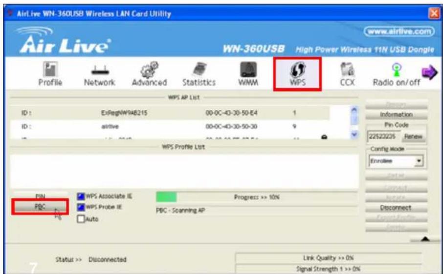 AirLive WN-360USB Wireless LAN Card Utility WN-360USB High Power Wireless 11N USB Dongfe Profile Network Advanced Statistics WINM WPS CCX Radio on/off WPS AP List ID: ExRegNW9AB215 00-0C-4D-3D-5D-E4 1 ID: airline 00-0C-4D-3D-5D-3D 9 WPS Profile List PIN WPS Associate IE Progress >> 10% PBC wps Probe IE PBC - Scanning AP Auto Status >> Disconnected Link Quality >> 0% Signal Strength 1 >> 0%