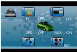 TV OFF CDC OFF GPS OFF AUX ON EXIT