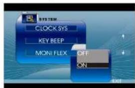 SYSTEM CLOCK SYS KEY BEEP MONI FLEX OFF ON EXIT